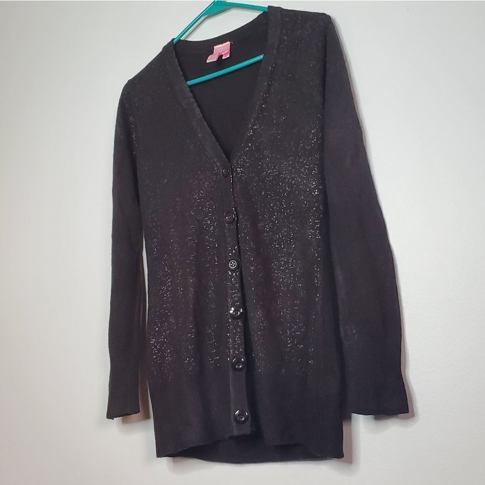 Dolled Up By Fang S Black Cardigan Shiny Leopard Cheetah Print Y2K